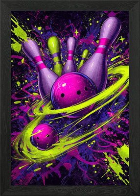 Bowling Strike Neon Art Framed Wall Art Poster Canvas Print Picture