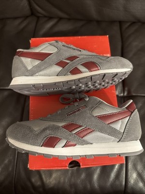 Size 2.5Y - Reebok Classic CL Nylon Grey Maroon Kids Running Shoes Brand New