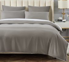 DAUAOTO Duvet Cover Twin/Twin XL Set, Gray Microfiber with Contrasted White P...