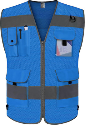 Mesh Reflective Vest 9 Pockets High Visibility Safety Vest for Men Women, Hi Vis