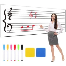 Teling 9 Pcs Fresh 45.5" x 17" Dry Erase Music Staff Magnet Sheet for Teacher...