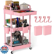 LLMRR 3 Tier Rolling Utility Cart with Drawer, Plastic Storage Organizer Roll