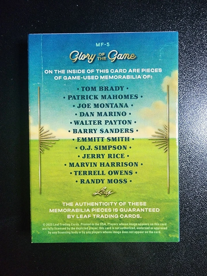 12 MEM ON THE FIELD 2025 Leaf Glory of the Game jogo de futebol usado patch #3/9 - Imagem 2 de 4