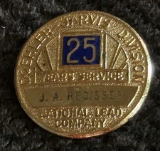 National Lead Company Doehler- Jarvis Division "25 Years Service" 1 1/2" Pinback