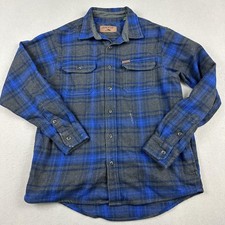 Orvis Shirt Men Medium Blue Gray Plaid Flannel Shacket Button Up Outdoor M