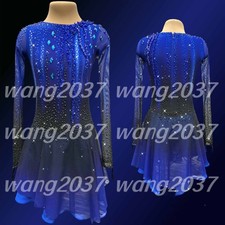Ice skating dress Competition Figure Skating Twirling Costume blue dyeing