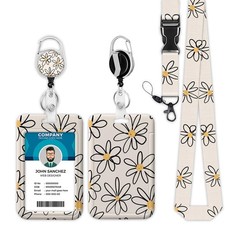 Floral Flower Lanyards for ID Badges Cute, Cute White Flower Badge Reel Retra...