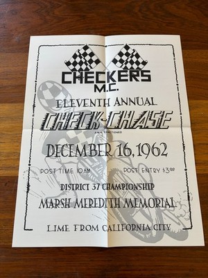 CHECKERS M.C. VINTAGE RACE FLYER FROM 1962 BUD EKINS EDDIE MULDER TRIUMPH BSA 