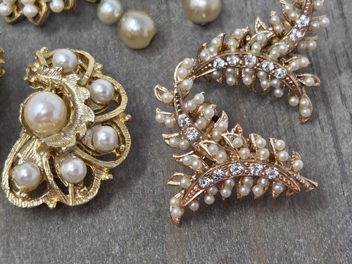 3 Pairs Faux Pearl Gold Tone Clip-on / Screw-back Earrings Vintage Variety Lot - Picture 2 of 14