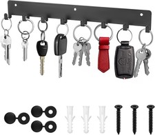 Wall-Mounted Key Holder with 8 Hooks – Heavy-Duty Carbon Steel Key Rack for Home