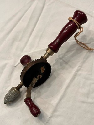 Stanley Vtg USA Original No. 617 Egg Beater Hand Crank Drill Wood Handle
