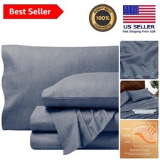 100 Cotton Flannel Sheet Set - Heavyweight Velvety Soft Queen, Heathered Indigo