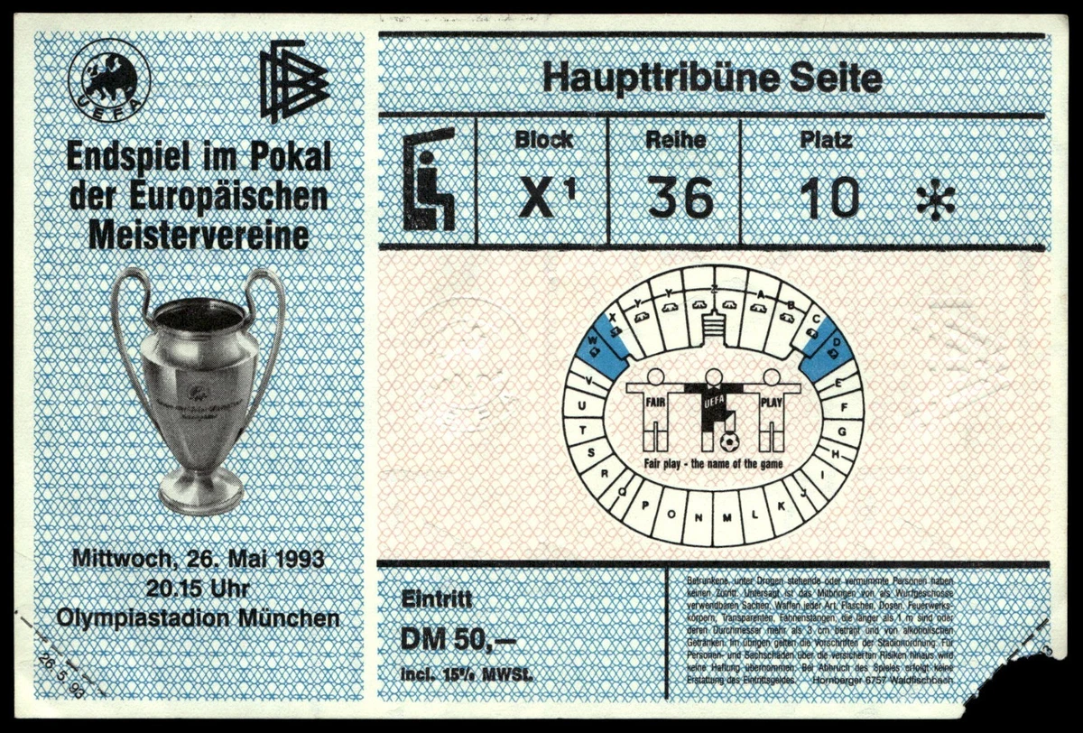 Billet D'entrée Collection Football FC Inter V AC Milan 1993/1994, Original Utilisé