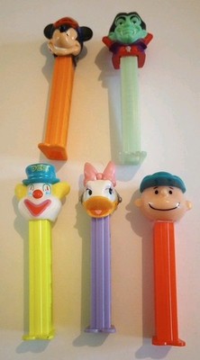 Lot Of 5 Vintage Pez Characters- Mickey, Daisy, Bozo, Charlie Brown, Dracula