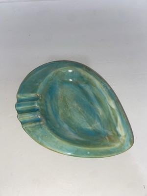 Vintage 1963 Forbes Bethpage NY Ceramic Car Ashtray Green Blue Glaze Made In USA