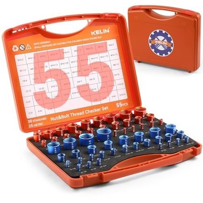 55Pcs Nut and Bolt Thread Checker 25 Metric + 30 SAE Inch Thread Gauge Set, Deta