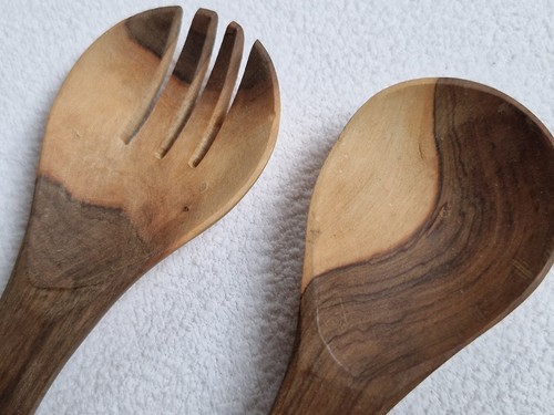 Holz Servierbesteck Salatbesteck - Handarbeit Afrika - 19,5 cm lang - Braun - Bild 5 von 8