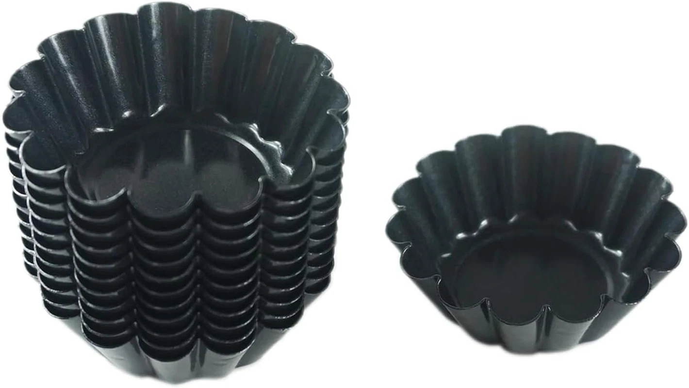 12 Packs Egg Tart Molds, Mini Carbon Steel 2.6 Inch Egg Tart Pans, Non-Stick Reu