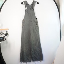 Aerie XS Grey Wide Leg Overalls Jumpsuit Raw Hem Casual Chic Denim
