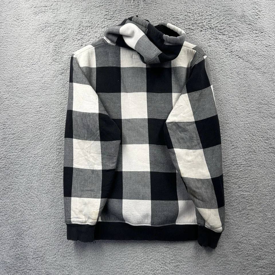 VTG Y2K DC Skate Shoes Mens L Striped Sherpa Lined Hoodie Full Zip Gray Black - Image 2 of 4