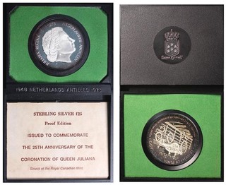 1973 Netherlands Antilles Proof 25 Gulden Orig. Box .925 Silver 42.12 Grams KM14