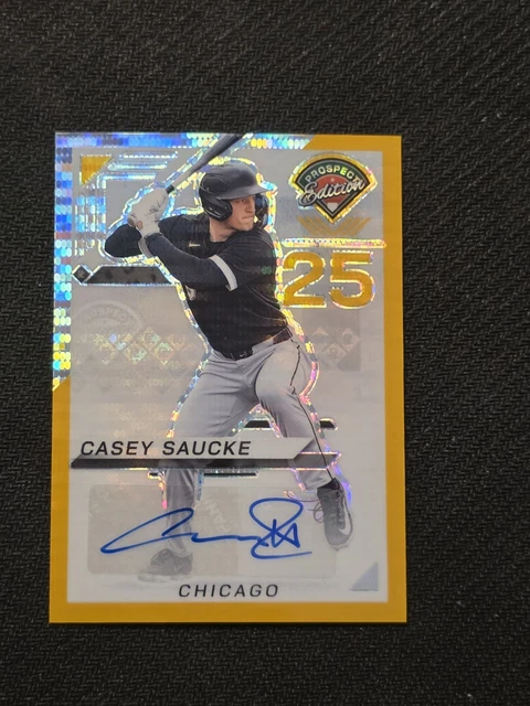 2025 Panini Prospect Edition Baseball Casey Saucke #65 Gold Pulsar Auto SSP /10