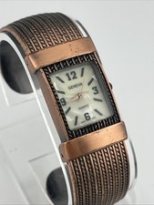 Geneva Watch Women 20mm Bronze Bangle Band Hinge Pearl Dial- New Battery
