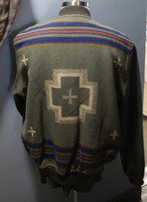 NEW Pendleton Gorge Lambswool Jacket Shelter Bay Men L Green Stripes Crosses