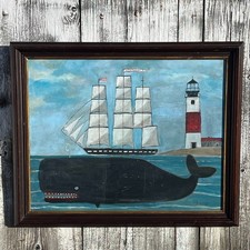 Framed Signed Original Nantucket Folk Art Whale Painting by Melinda Kirkpatrick!