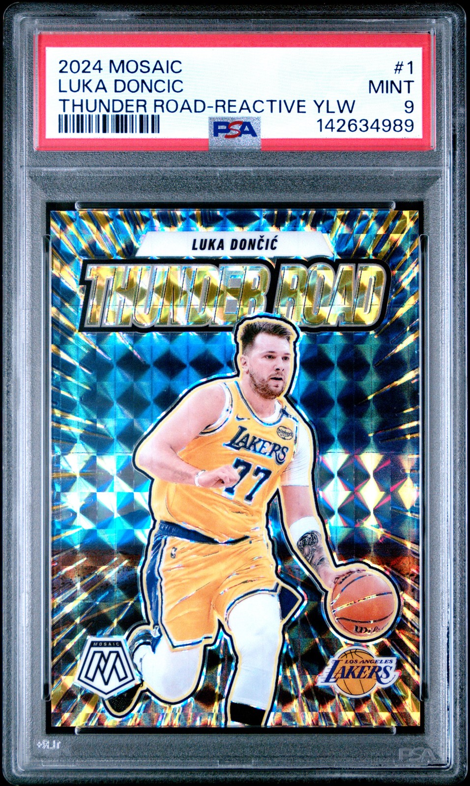 2024 PANINI MOSAIC THUNDER ROAD REACTIVE YELLOW #1 LUKA DONCIC 48/99 PSA 9