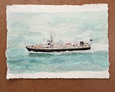 Original Aquarell Gemälde, Marine Minensucher S.S. Augustine, Nautische Kunst