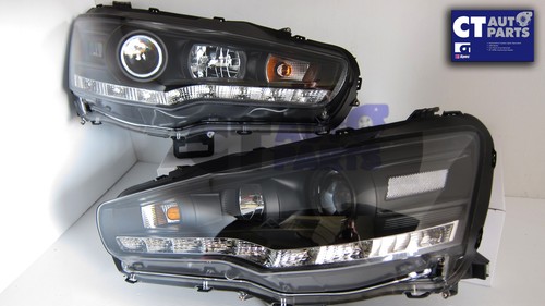 2007-2012 Mitsubishi Lancer EVO X Sedan BLACK LED DRL Projector HeadLights """" - Picture 3 of 8
