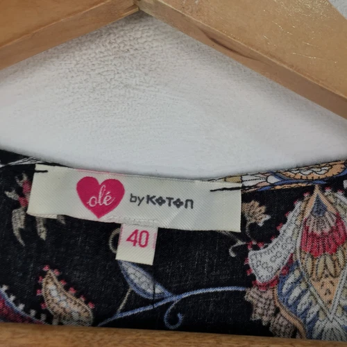 Koton womens dress size 40 aus 10 shift black floral short sleeve viscose 070256 - Picture 3 of 8