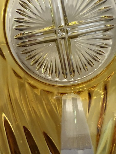 Vintage gelbe Kunst Glas Bernstein Schale geometrisch Wirbel nicht mehr produziert siehe Bilder - Bild 8 von 12