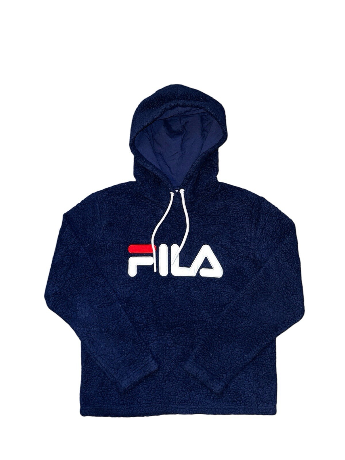 Felpa con cappuccio sherpa vintage Fila blu navy in pile taglia M