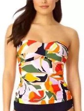 ANNE COLE Twist Front Underwire Tankini Swim Top Palm Print 32C/34B NWT