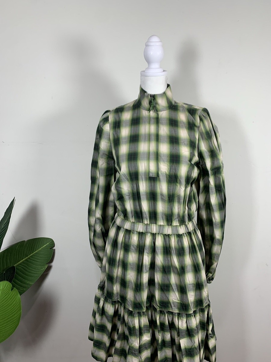 Pearl By Lela Rose Olive Multi Plaid Poplin Shirt Dress, Sizs XS