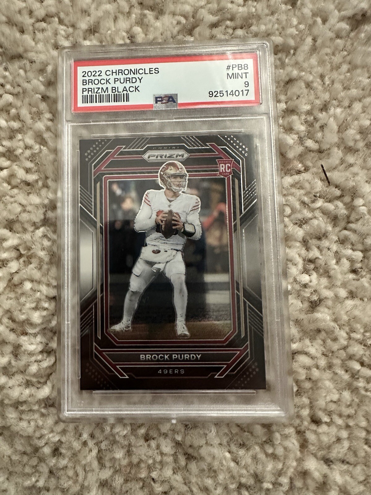 BROCK PURDY 2022 CHRONICLES PRIZM BLACK ROOKIE SILVER RC PSA 9 PB8
