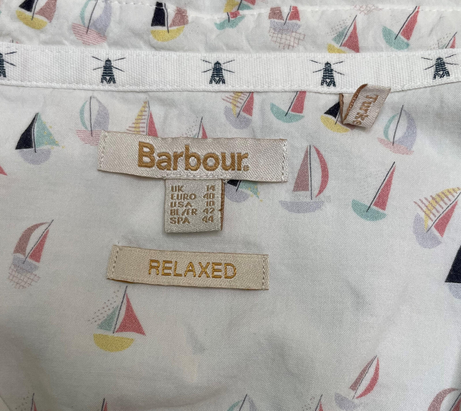 Barbor Sailboat LS Blouse Shirt Top Womens 10 Vintage White Multi Button Front image 9
