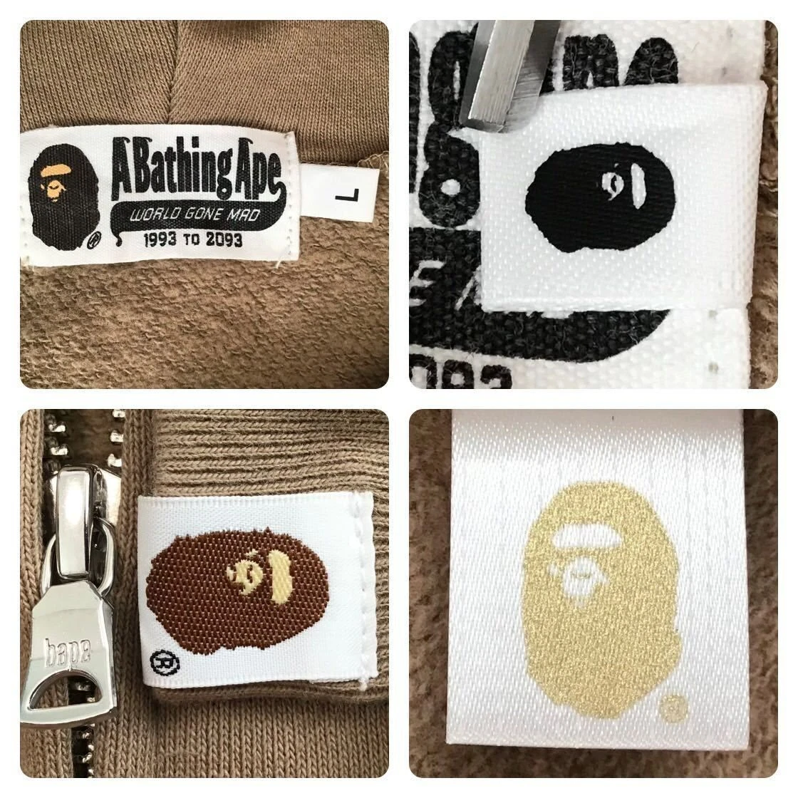 A BATHING APE (BAPE) AUTENTICA FELPA CON CAPPUCCIO FULL ZIP A BATHING APE BAPE COLLEGE ONE POINT BEIGE XL