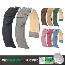 HIRSCH Osiris Nubuck Leather Watch Strap - Flat  Smooth Design-QR Bonus Battery