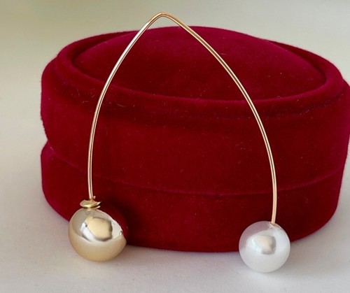 Luxus Perlen Ohrringe abnehmbare Kugel 750 Gold 18K Gold vergoldet 5cm - Bild 5 von 7