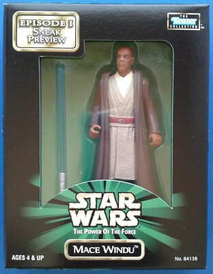 Star Wars POTF Mace Windu & BLUE lightsaber, sealed Exclusive Kenner sneak peak
