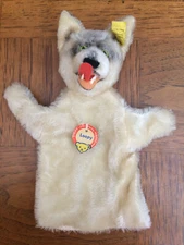 Steiff Mohair Wolf Loopy  Hand Puppet With Paper Tag Ear Tag and Button