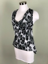 Vintage Drape Neck Abstract Leopard Print Ring Racer Back Stretch Tank Top Sz S