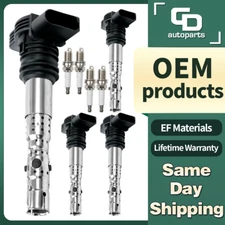 UF411 4 Ignition Coils +4 Spark Plugs for VW Beetle Golf Passat Audi A4 TT 1.8L