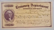 ORIGINAL CIVIL WAR TREASURY DEPARTMENT INTERNAL REVENUE RECEIPT 1865 FOR EXPENSE