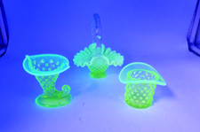 FENTON TOPAZ OPALESCENT HOBNAIL GLASS LOT OF 3 ITEMS