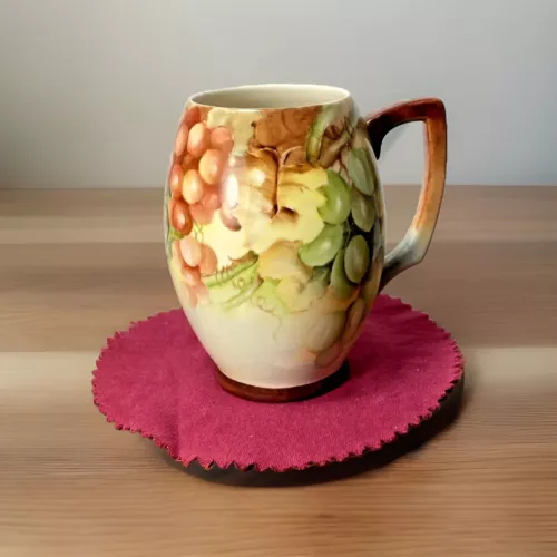 American BELLEEK CAC Mug Grape Vines Red Purple Green Art Noveau 1896-1906 Cup