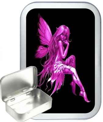 Pink Fairy 1oz hinged tobacco tin,50ml Silver Hinged Tobacco Tin, Gift